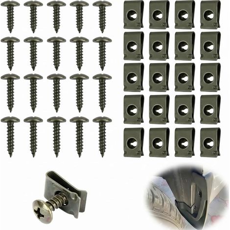 Kit de Clips de Fixation Voiture et Vis, Écrous en U pour Garde-boue et Cache Moteur, Agrafes de Carrosserie Métalliques Universelles pour Passage de Roue et Protection Sous Châssis (1/5)