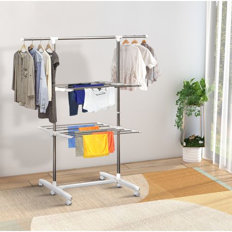Étendoir à linge tour pliable à 2 niveaux, 83-136,5 cm, 15 kg OKMYHOME (1/5)