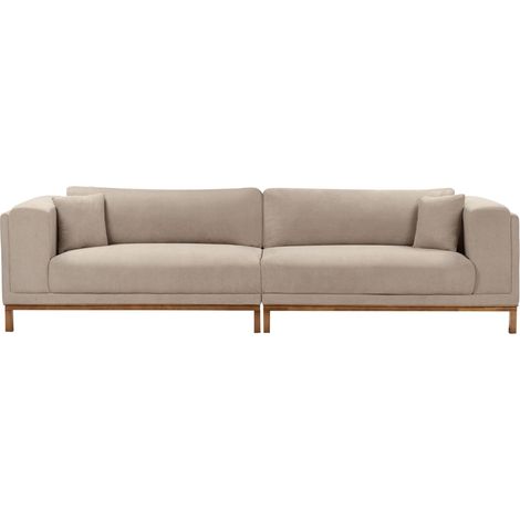 Divano moderno in tessuto tortora 4 posti con gambe in legno Veng
