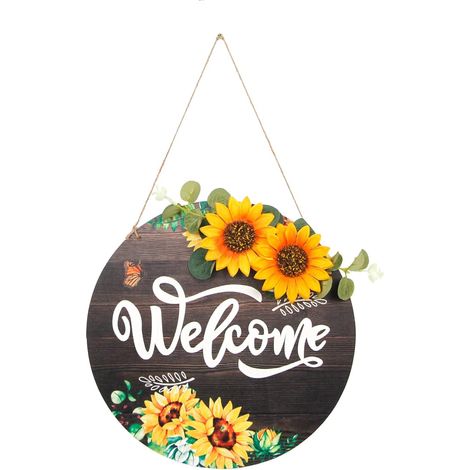 Wreath - Sunflower - Wooden Round Wall Hanging - For Front Door Indoor Outdoor Decor - 30 Cm - 1 Piece (1/5)