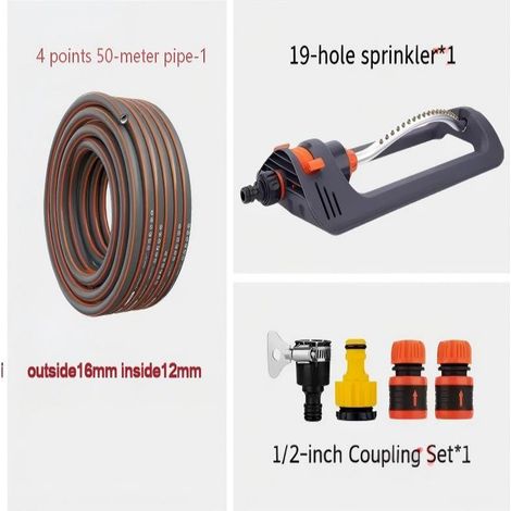 Kit d’arrosage jardin complet : arroseur oscillant 19 trous + tuyau d’arrosage 50 m Ø16/12 mm + jeu de raccords 1/2", irrigation automatique pelouse, massif potager (1/5)