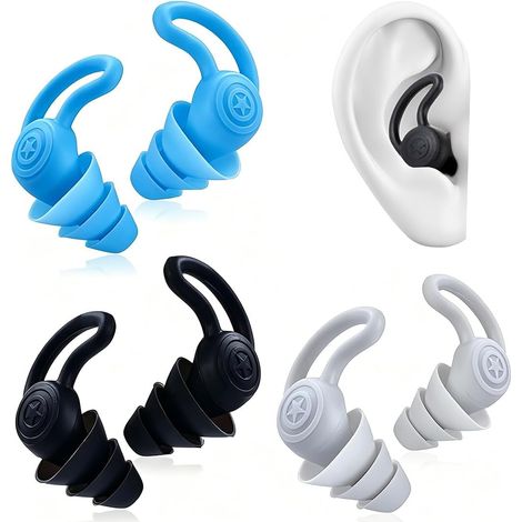 Bouchons D’Oreilles De Natation, Lot De 3 Paires En Silicone Souple, Imperméables Réutilisables, Dimensions 3,5x2,5 Cm, Couleurs Noir, Gris, Bleu (1/5)