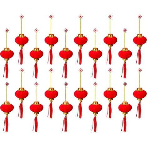 Lanterne Chinoise Rouge à Suspendre, Lot de 20 Pièces en Tissu Floqué et Plastique, Facile à Stocker Décoration Extérieure et Événements Festifs (1/5)