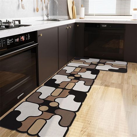 Non-slip and absorbent kitchen mat, spliced style diatomite kitchen mat, quick-drying absorbent runner mat for kitchen in front of sink (45x180cm, Coffee color)