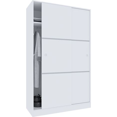 Armadio Armadietto Guardaroba Reus Resistente Robusto Multiuso con 2 Ante Scorrevoli 1 Barra Appendiabiti 4 Ripiani Camera da Letto Arredo Arredamento 200 x 120 x 50 Cm Colore Bianco Lucido