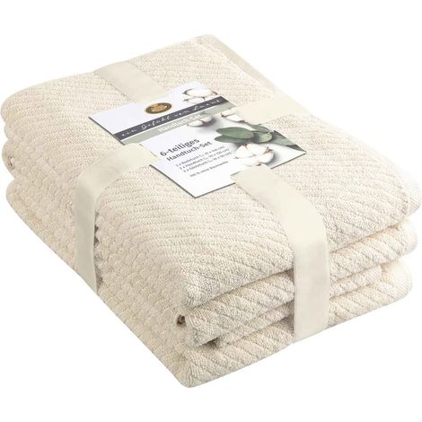 Set Serviette Éponge, 2 Serviettes (50 x 100 cm), 2 Serviettes de douche (70 x 140 cm) et 2 serviettes pour invités (30 x 50 cm), 100% Coton, 480 g/m² - Crème (1/5)