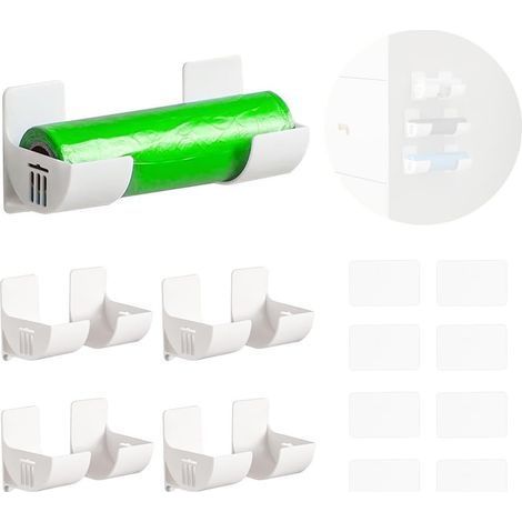 Film Alimentaire Support Rangement Porte,4 Paires Support de Sac Poubelle,Support Mural pour Sac Poubelle,Boîte de Film de Conservation Murale,pour Cuisine,Garde-Manger,Garage,Salle de Bain (1/5)