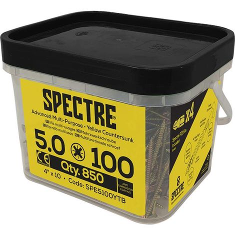 ForgeFix SPE5100YTB Spectre PZ Compatible Wood Screw CSK ZYP 5.0 x 100mm Mega Tub 850 FORSPE5100YM