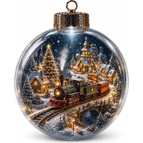 Boule à neige de Noël, décoration miniature suspendue représentant un petit train en pain d'épice, décoration pour sapin de Noël, cadeau de Noël, modèle A avec lumières. (1/5)
