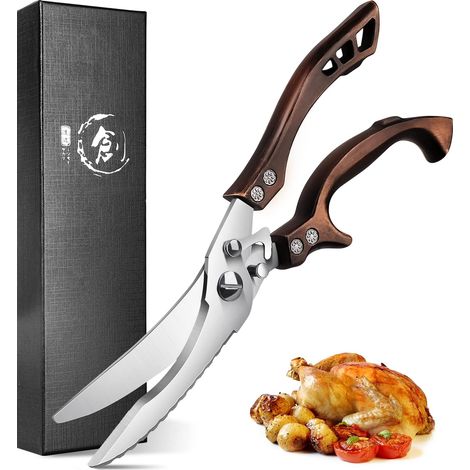 Professionelle Küchenschere, Geflügelschere aus Edelstahl, gezahnte Fleischschere, Knochenschere mit Geschenkbox für Huhn, Fleisch, Gemüse, Fisch, Pute