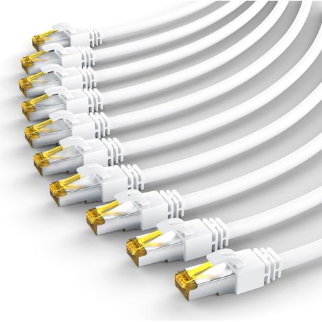 Primewire 10x LAN-Kabel CAT.7, RJ-45 (Ethernet), Gigabit Ethernet S/FTP Netzwerkkabel, 10000 Mbit/s, Patchkabel - 0,5m