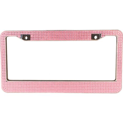 2 cadres de plaque d'immatriculation scintillants pour femmes, supports de plaque avec strass roses (1/5)