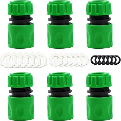 Lot de 6 connecteurs d'extrémité de tuyau d'arrosage \u2013 Raccord rapide pour tuyau d'arrosage de 1,27 cm (livré avec 18 rondelles de remplacement)