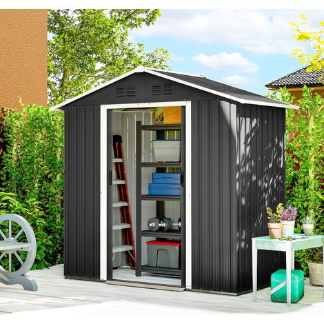 Abri de jardin en métal grand espace de rangement extérieur avec portes coulissantes 194 x 107 x 191 cm gris foncé (1/5)