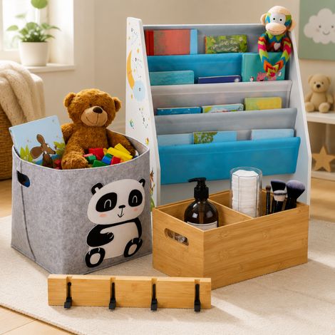 Family Hallway Storage Set (4-Piece) – Coat Rack, Felt Basket, Bamboo Box & Bookshelf (1/5)
