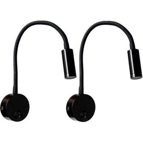 2 schwarze 3-Watt-Wandleselampen, verstellbare Schreibtischlampe mit flexiblem Hals, Nachttischlampe mit LED-Schalter für augenschonendes Licht (warmweiß)
