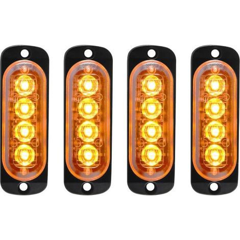 4pcs 12-24V IPX-4 Ultra Mince Voyant Barre D'alarme Stroboscopique d'urgence Lampe- 4 LEDS Bande lumineuse pour Van Camion Tractopelle Chariot à Fourche Tracteur-OUYLAF (1/4)
