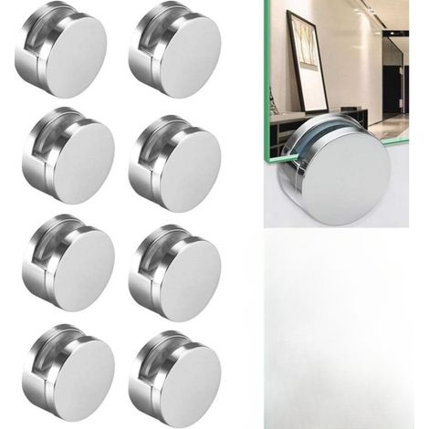 Lot de 10 supports muraux ronds à pince pour miroir en verre, fixations discrètes pour miroirs et panneaux (1/5)