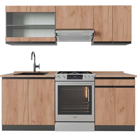 Cucina componibile R-Line, Rovere dorato/antracite, 200 cm , PL Rovere, Vicco