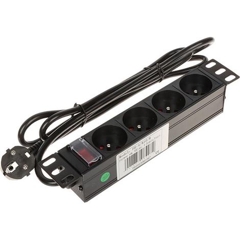 10" Rack-Montage-Steckdosenleiste mit 4 CEE 7/5 Steckdosen 3500W 1.8m Kabel mit Beleuchtetem Schalter (1/4)