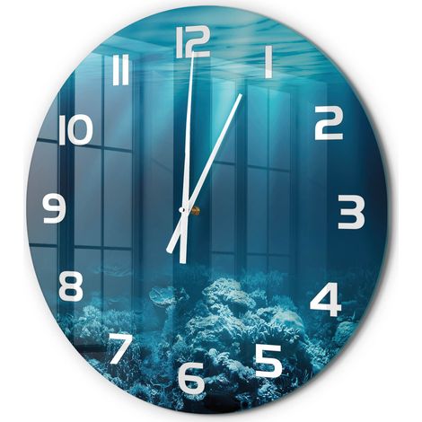 Horloge Murale Ronde Objet Décoratif en Verre Silencieuse pour Salon Monde sous-marin fi 60 cm