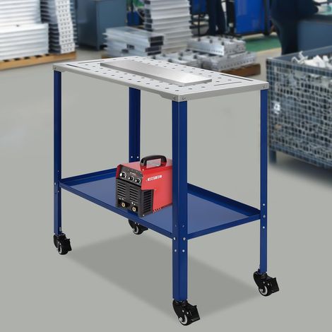 Work Bench - 2 Layers Heavy Duty Welding Table with Storage 36" x 18", 1200LBS Load Capacity Welding Workbench Table with 4 Lockable Wheels, 5/8" Fixture Holes, Bottom Shelf, Portable Welding Cart (1/5)
