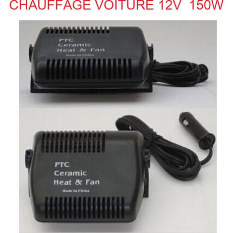 Chauffage céramique 12V 150W pour voiture et camping-car – Branchement allume-cigare – Chauffage instantané pour dégivrage rapide – Peraline