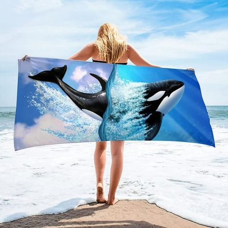 Serviette de plage en microfibre anti-sable, ultra douce et surdimensionnée pour adultes, absorbante à séchage rapide, idéale voyage, sans sable, pour femmes, filles, enfants, garçons, hommes (Bleu) (1/3)