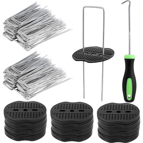 100 Sardines de Fixation en U 15 cm avec Rondelles pour Jardin Acier galvanisé antirouille, 100 rondelles + crochet, pour toile anti-herbe, gazon synthétique, filet, clôture (1/5)