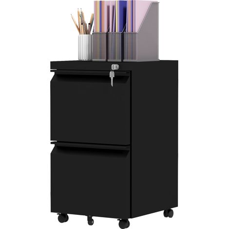 2-Drawer Mobile Filing Cabinet, Steel Lockable File Cabinet for Letter, A4 Legal Size, Pre-Assembled Body, Black (1/5)