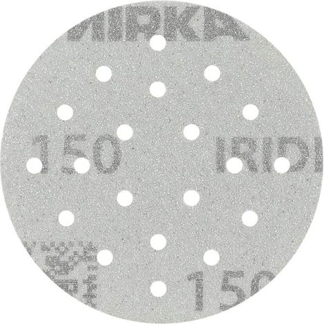 Mirka Iridium Premium carta abrasiva Ø 77mm 20H / a strappo / grana 150, 50 pz / Per la levigatura di vernice, stucco, fondo, legno, acciaio, materiali minerali, plastica