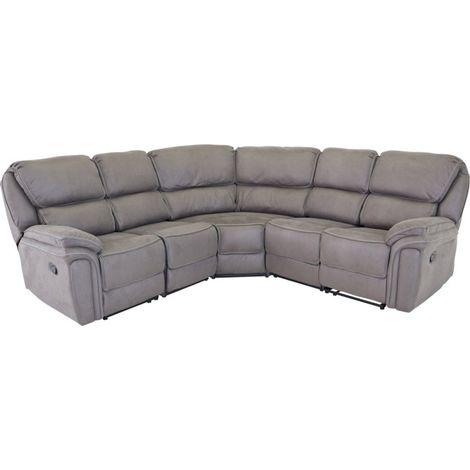 Paris Prix – Canapé d'angle de relaxation 5 places – Revêtement microfibre gris – Dossiers inclinables – Dimensions L. 169 x l. 98 x H. 104 cm (1/5)