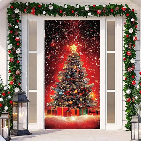 Décoration de porte de Noël - Bannière en tissu de 91 x 200 cm (36 x 79 pouces), décor de porte, accessoire photo pour les fêtes de Noël et du Nouvel An, décoration de jardin et d'intérieur (1/5)