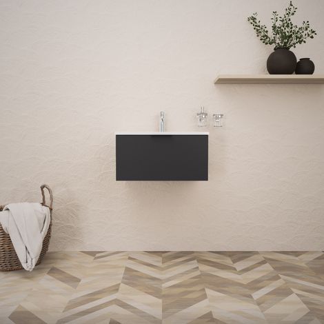 Inda - Badezimmerschrank B.60 mit glänzendem/mattem schwarzem Waschbecken 1 Schublade - Topazio