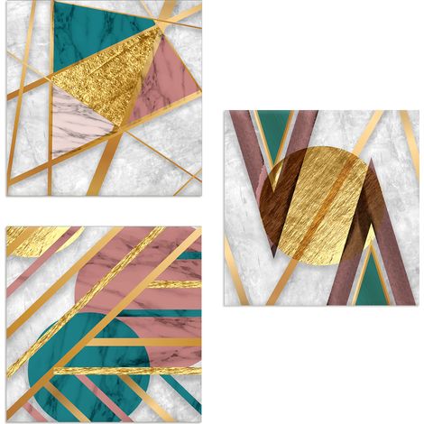 Lupia - Set 3 Quadri su Tela, 57x57 cm, Stampe Artistiche Geometriche GEOMETRIES 1, Colori Vividi, Pronto da Appendere, Telaio in Legno Ecologico, Decorazione per Soggiorno, Camera, Cucina, Ufficio (1/4)