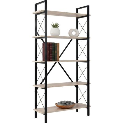 Dmora - Bücherregal Suriel, Büroregal, Mobiler Buchhalter, Bücherbrett, 90x34 h180 cm, Beige und Schwarz
