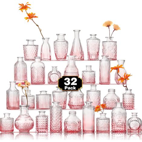 Lot de 30 vases Roses en Vrac pour Fleurs en Verre pour centres de Table de Mariage, Mini vases à Fleurs Vintage Mignons, décoration Florale de Table (1/5)