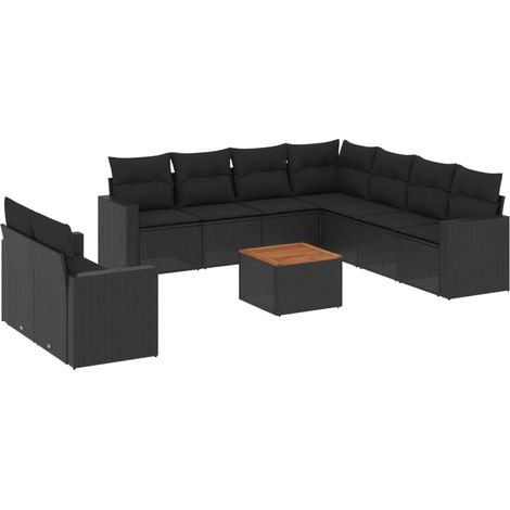 Set de sofás de jardín 10 pzas cojines ratán sintético negro vidaXL (1/5)