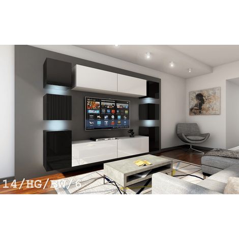 Ensemble meuble TV CONCEPT 14-14-HG-BW-6 noir-blanc brillant 256 cm