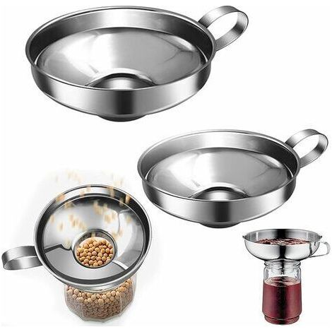 Pieces Stainless Steel Funnel Filter Jam Funnel Kitchen Filter Funnel Set with Handle for Transporting Liquids Oils Powders Beans and Jams, 2 Size (1/5)