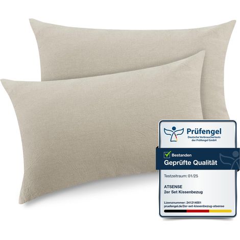 Taie Oreiller 40x80 Cm,Taie d'oreiller Lot De 2, 100% Coton Lavé, Housse Coussin avec Fermeture Eclair, Doux Resistant Et Confortable, Beige Taie (1/5)