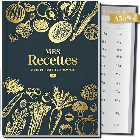Carnet de Recettes à Remplir A5, Papier Épais 120g, Légumes bleu (1/5)