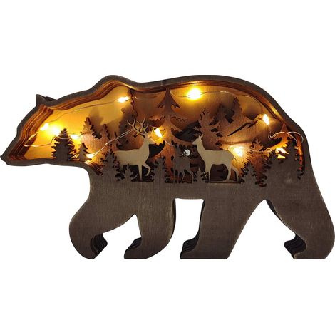 Decoración de animales de madera multicapa para pared y escritorio – 23 cm – Marrón – con lámpara LED (1/5)