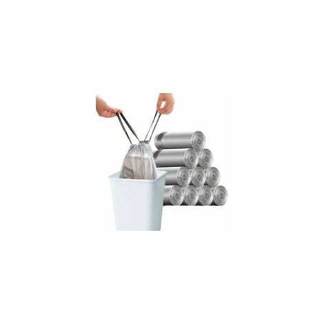 150 sacs-poubelle à cordon, 10-15 litres, grands et résistants, 45 x 50 cm, gris (1/4)