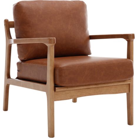 Wahson Poltrone cabriolet in Tessuto, Ciniglia Poltroncina Imbottita in Legno, Moderna Sedia da Salotto per Soggiorno, Marrone (1/5)