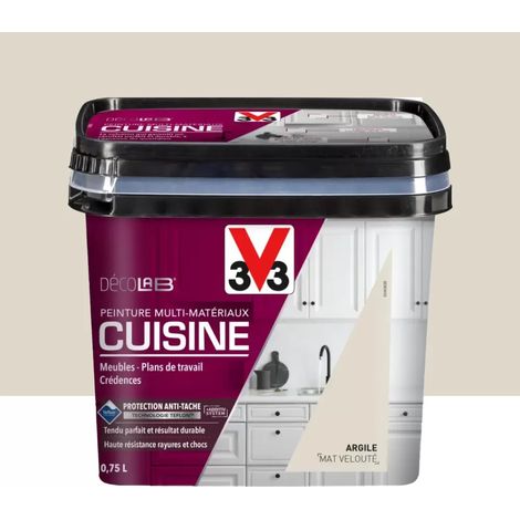 V33 – Peinture multi-matériaux cuisine – Antitache et antichoc – Pour meubles et appareils électroménagers – 0,75 L – Aspect velouté argile (1/3)