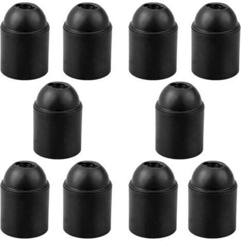 Confezione da 10 portalampade E27 neri, con base liscia, adatti per lampadine a vista e filettatura E27 spessa (1/4)