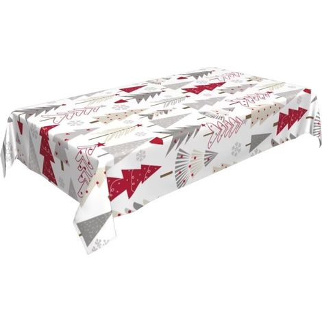 Mantel navideño (260 x 152 cm) – Estampado de árbol de Navidad en poliéster – Para fiestas, cocina, comedor, uso interior y exterior. (1/5)