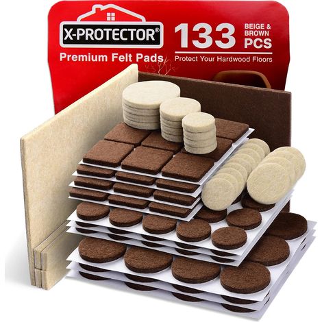 133 patins de qualité supérieure pour meubles - Patins en feutre pour pieds de meubles - Protection optimale des parquets et sols stratifiés Couleurs : marron et beige (1/5)