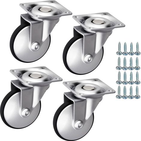 SOTECH 4 Stück Möbelrollen LINDAU Ø 50 mm silbergrau/schwarz ohne Bremse (Feststeller) inkl. Schraubenset Belastbarkeit bis 120 kg (30 kg pro Transportrolle) (1/5)